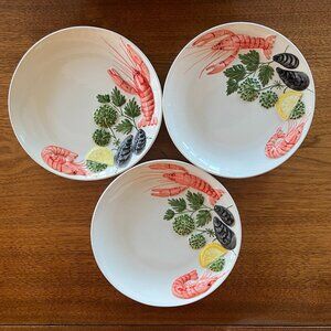 3 Real Ceramica Portugal 3D Shrimp Oyster Lobster Seafood 8.75" Salad Plates